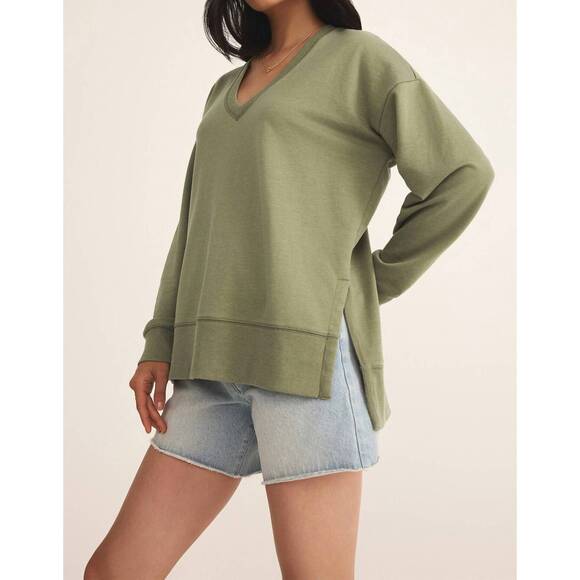 NEW Z SUPPLY modern v-neck weekender sweatshirt in avocado - Picture 7 of 7